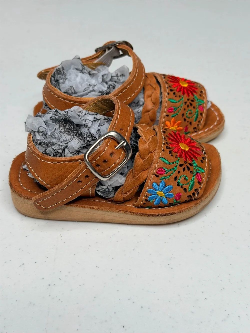 Authentic Mexican Leather Toddler Huarache Sandals Embroidered Size 12